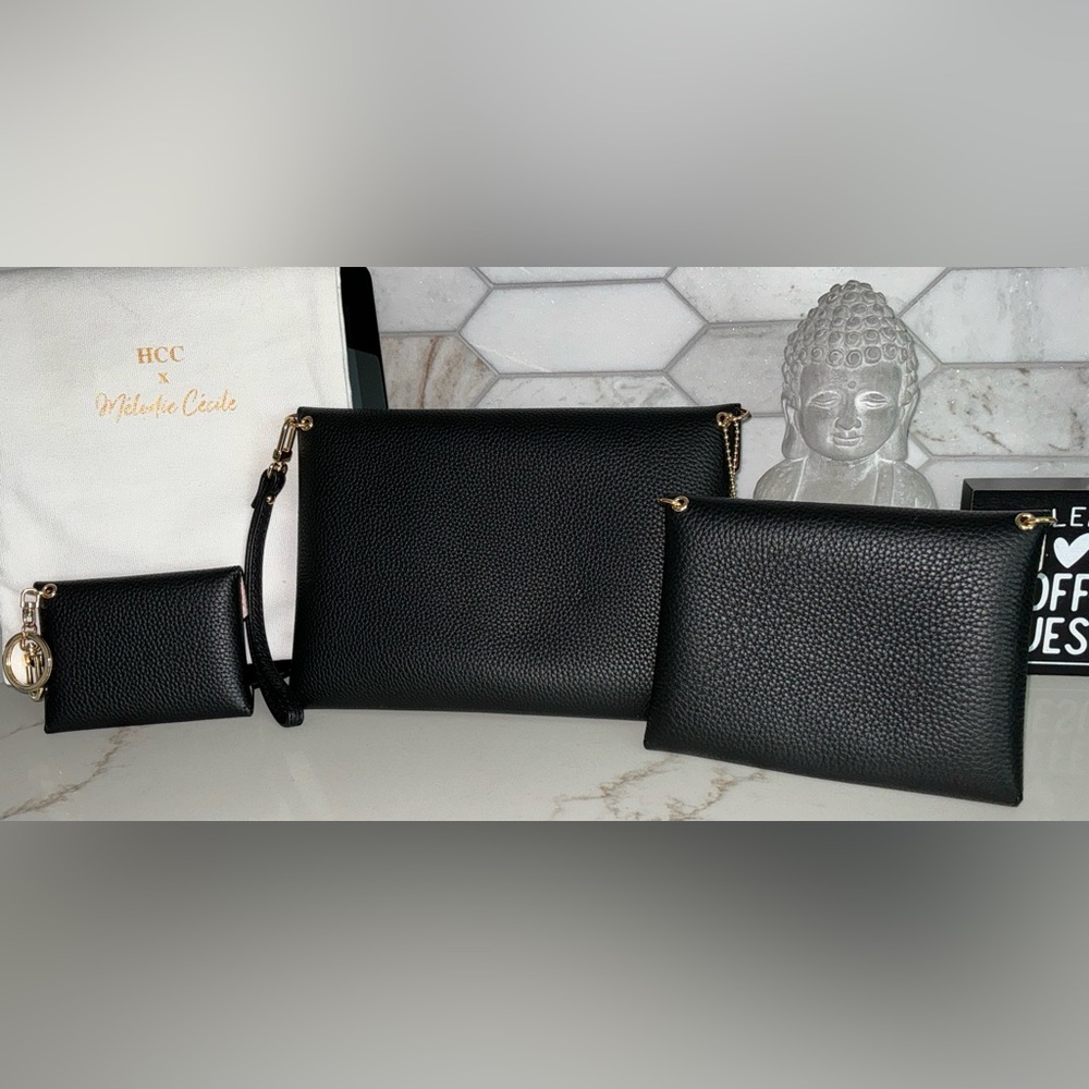 DUYP TOGO Leather-Envelope trip-Clutch Set (3) - BLACK - NEW - Picture 2 of 12